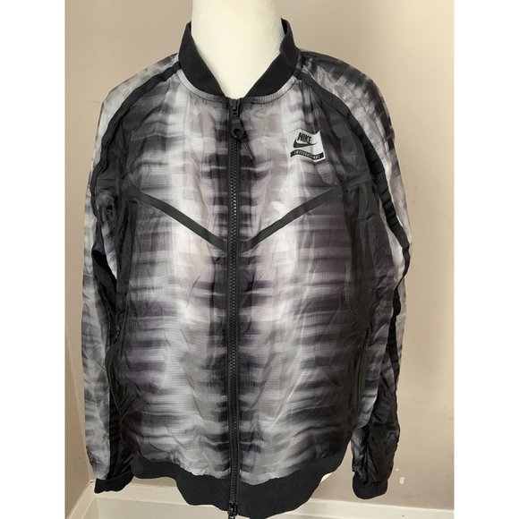 Nike Women's International Bomber Jacket FZ Running Black windbreaker zig zag L - Picture 1 of 7